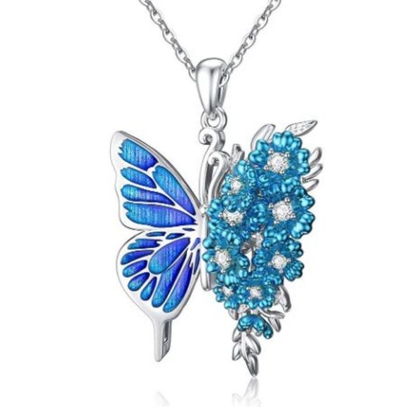 MBSUUH Jewelry - MBSUUH Women Blue Silver Flower Butterfly Necklace